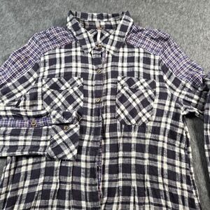 Free People Shirt Womens Medium Black Gray Plaid Button Front Long Sleeve Tunic